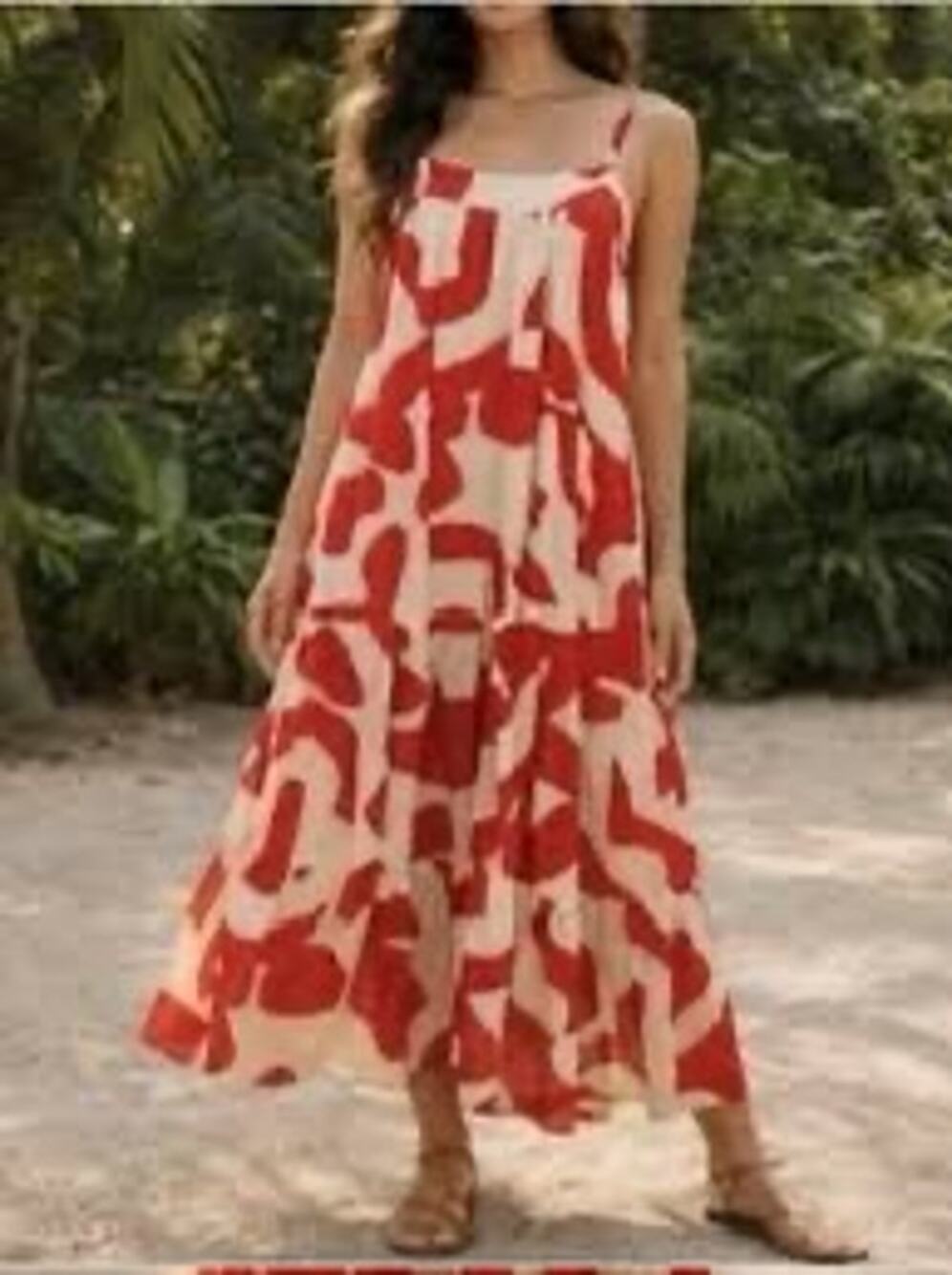 Abel the Label Red And Cream Abstract Maxi Sundress Size M
